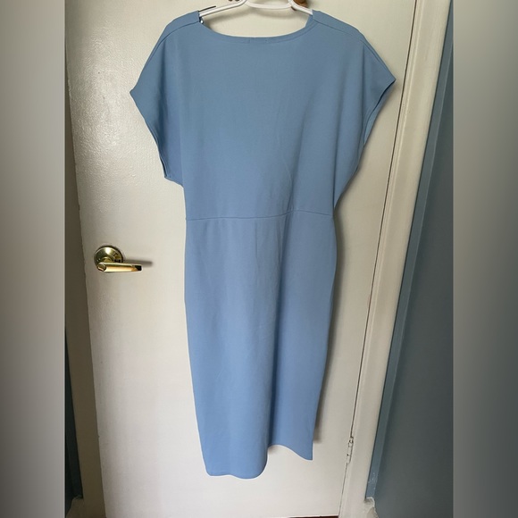 Boohoo Sky Blue Wrap Front Midi Dress- Size 12 - Picture 3 of 7